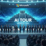 AI Tour México 2026 - Auditorio con expertos y logotipos de Microsoft - Innovación tecnológica