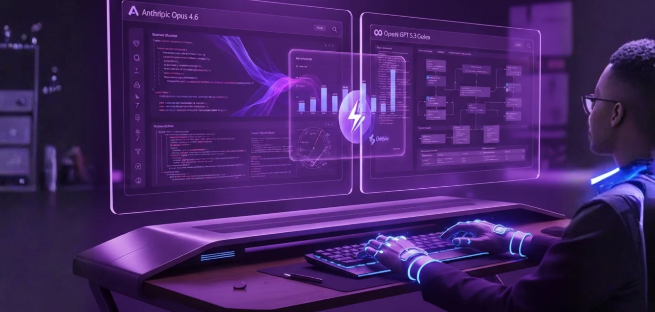mejor-ia-para-programar-2026-01 Mejor IA para programar - Comparativa entre modelos Opus 4.6 y Codex 5.3 en entorno de desarrollo.