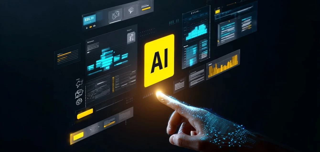 El flujo de trabajo del programador moderno en 2026 Un desarrollador de software en 2026 orquestando múltiples agentes de inteligencia artificial que generan código en tiempo real sobre una interfaz holográfica de arquitectura de sistemas.