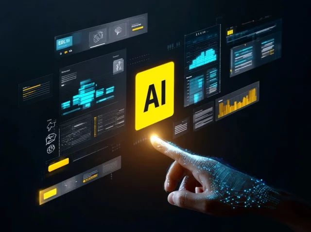 Un desarrollador de software en 2026 orquestando múltiples agentes de inteligencia artificial que generan código en tiempo real sobre una interfaz holográfica de arquitectura de sistemas.