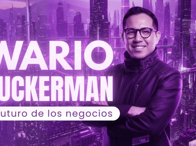 Wario Duckerman presentando estrategias de inteligencia artificial en una ciudad futurista.