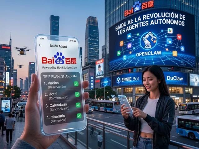 Interfaz de la aplicación de Baidu mostrando agentes de IA y tecnología OpenClaw en China.