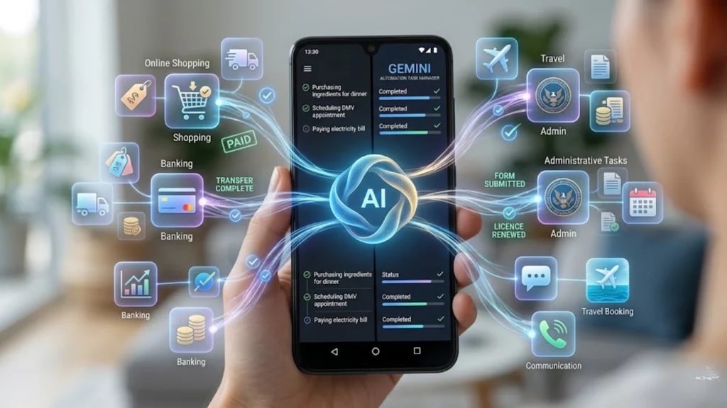 Automatización de Gemini - smartphone ejecutando compras y trámites - inteligencia artificial aplicada
