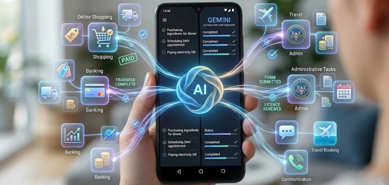Automatización de Gemini - smartphone ejecutando compras y trámites - inteligencia artificial aplicada