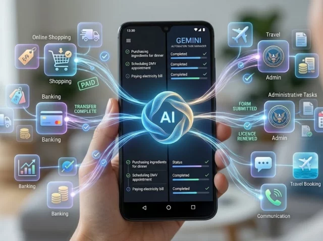 Automatización de Gemini - smartphone ejecutando compras y trámites - inteligencia artificial aplicada