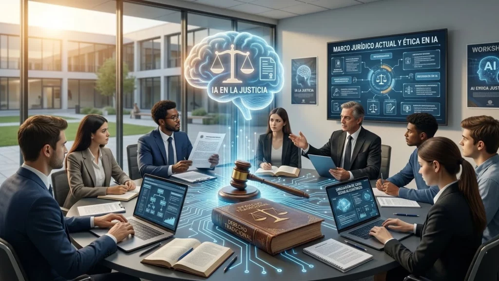IA en la justicia - mazo judicial y circuitos digitales - tecnología legal moderna