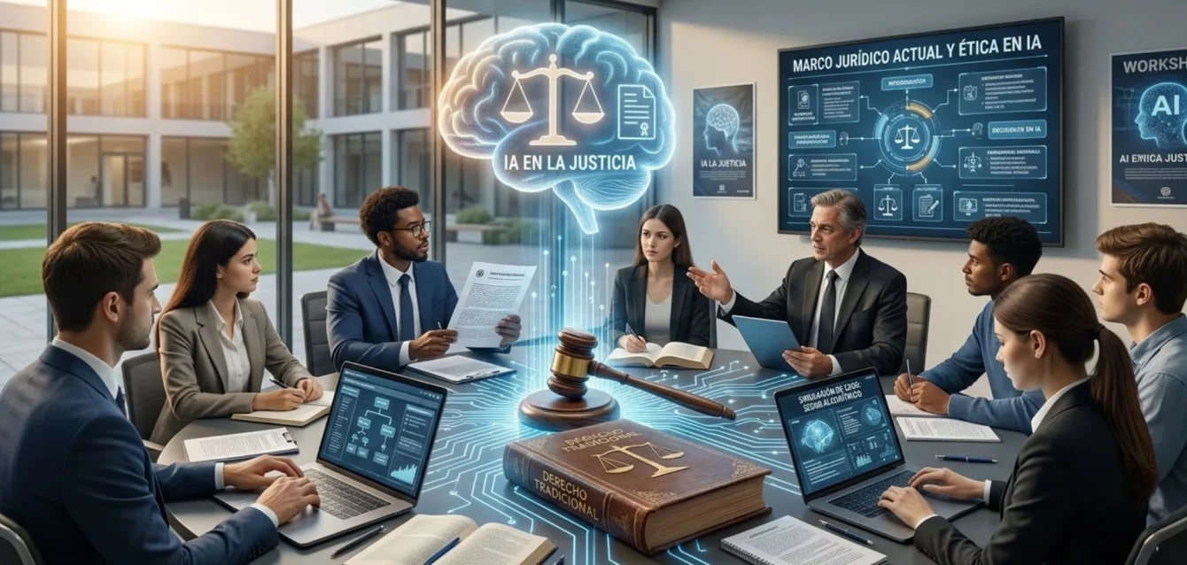 IA en la justicia - mazo judicial y circuitos digitales - tecnología legal moderna