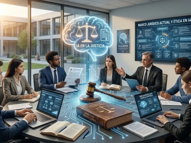 IA en la justicia - mazo judicial y circuitos digitales - tecnología legal moderna