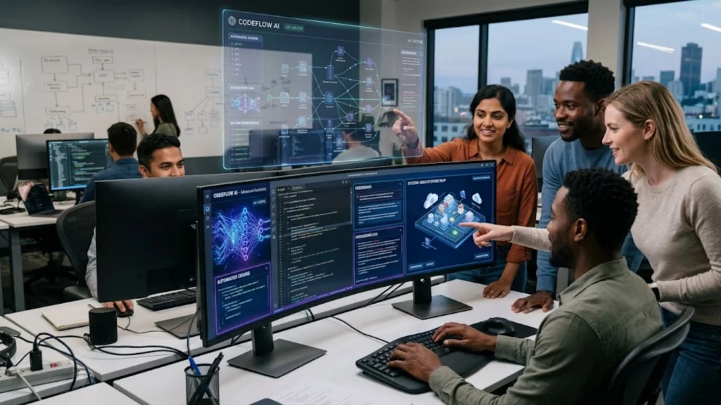 IA en programación - desarrollador revisando código generado por redes neuronales y modelos de lenguaje.