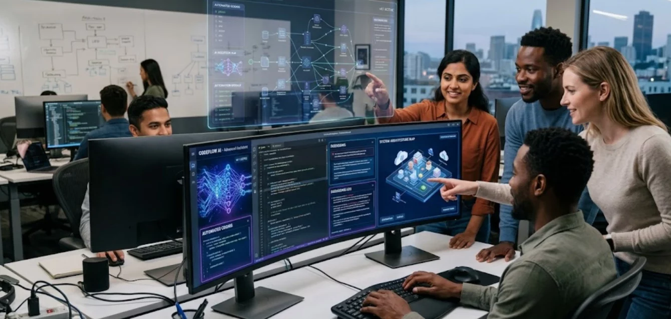 IA en programación - desarrollador revisando código generado por redes neuronales y modelos de lenguaje.
