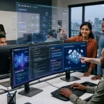 IA en programación - desarrollador revisando código generado por redes neuronales y modelos de lenguaje.