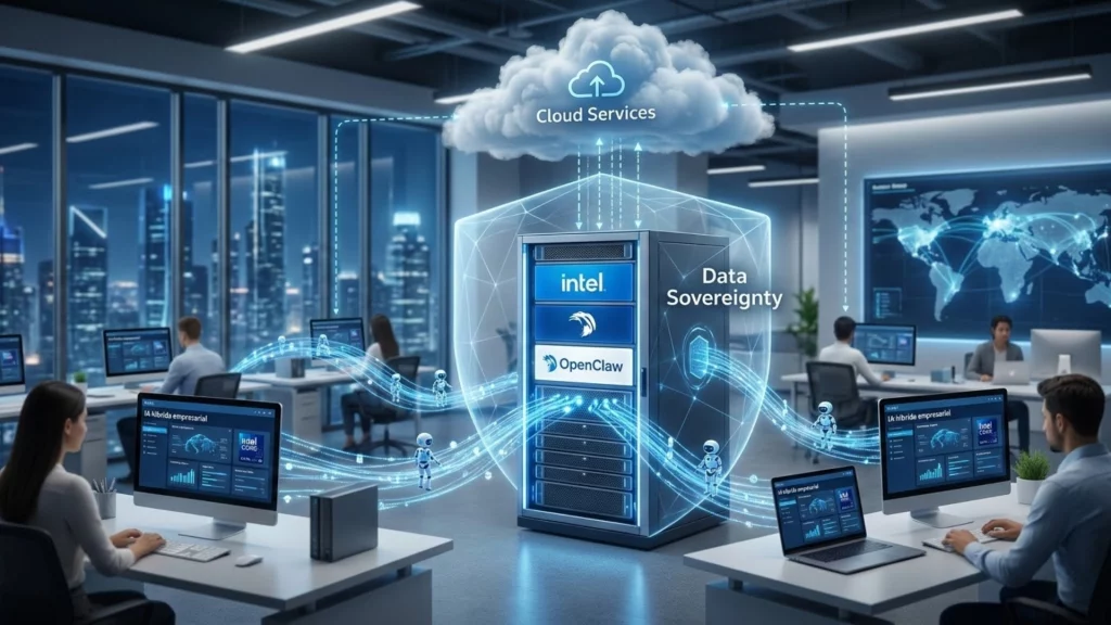 IA híbrida empresarial - servidor y computadora - tecnología Intel