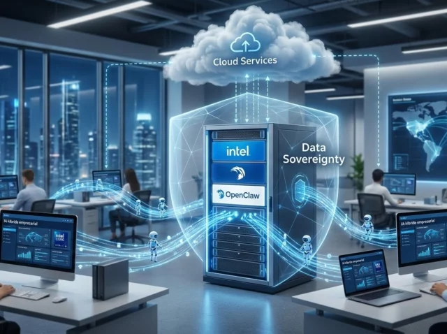 IA híbrida empresarial - servidor y computadora - tecnología Intel