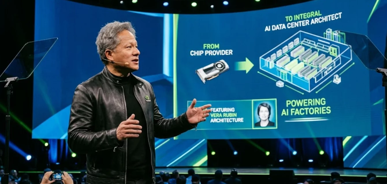 Jensen Huang, CEO de Nvidia, presentando la arquitectura Vera Rubin y el concepto de AI factories.