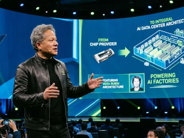 Jensen Huang, CEO de Nvidia, presentando la arquitectura Vera Rubin y el concepto de AI factories.