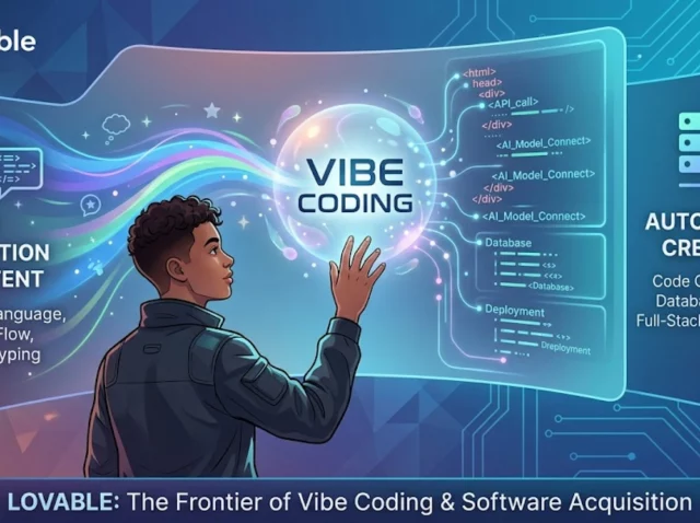 Interfaz de la plataforma Lovable mostrando el concepto de Vibe Coding y desarrollo de apps con IA.