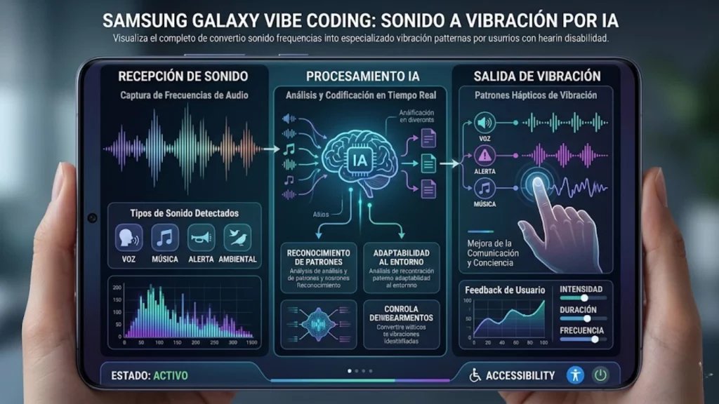 Samsung Galaxy Vibe Coding - representación de ondas sensoriales y tacto digital - IA inclusiva