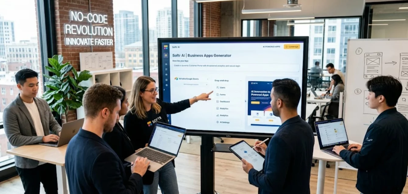 Interfaz de Softr AI creando una aplicación empresarial personalizada sin código