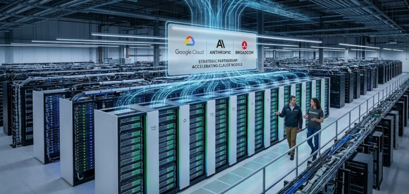 Representación de la infraestructura de Google Cloud TPU y colaboración con Anthropic y Broadcom.