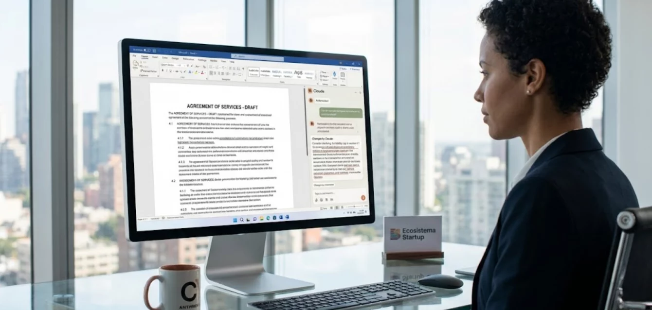 Interfaz de Claude AI integrada en Microsoft Word para revisión de contratos legales.