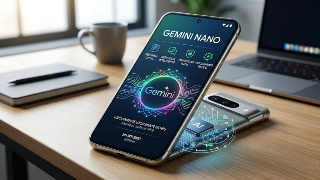 Interfaz de IA local de Google ejecutándose en un smartphone de última generación.