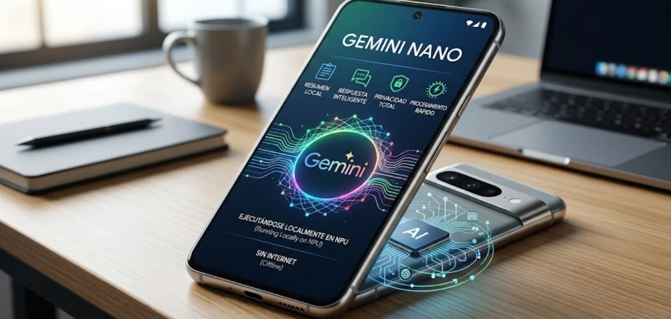 Interfaz de IA local de Google ejecutándose en un smartphone de última generación.