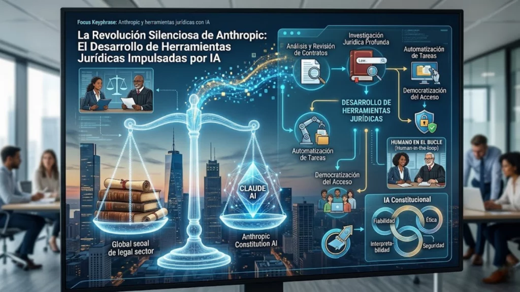 Representación tecnológica de inteligencia artificial aplicada al derecho y la justicia.