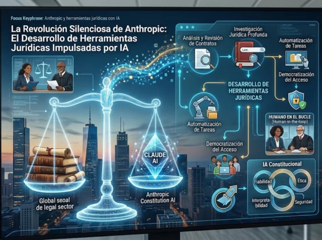 Representación tecnológica de inteligencia artificial aplicada al derecho y la justicia.