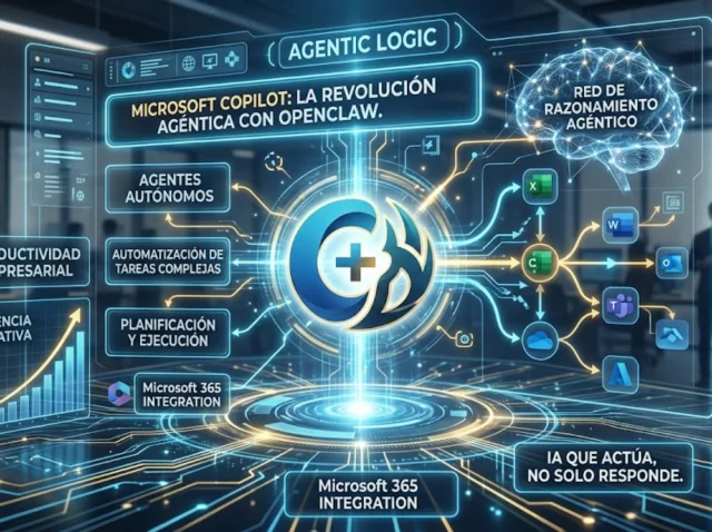 Representación de la evolución de Microsoft Copilot hacia sistemas agénticos con OpenClaw.