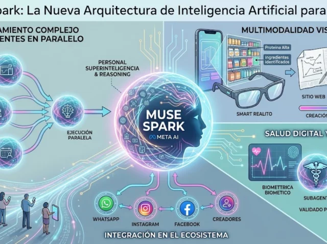 Interfaz conceptual de Muse Spark la nueva arquitectura de inteligencia artificial de Meta.