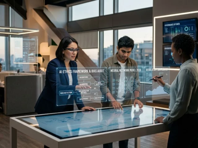 Profesionales de tecnología trabajando en nuevas posiciones de inteligencia artificial y ética.