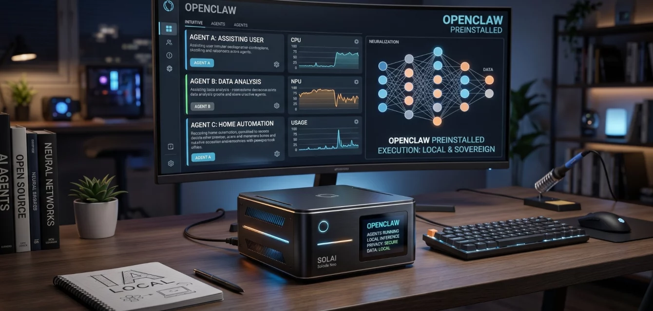 Dispositivo SOLAI Solode Neo para ejecución de agentes de inteligencia artificial en local.