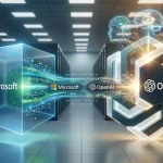 Representación visual de la colaboración tecnológica entre Microsoft y OpenAI en el sector de la IA.